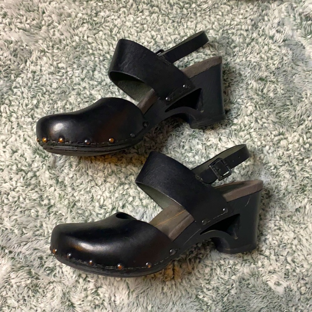 Dansko Black Leather Clogs with Stud Detail